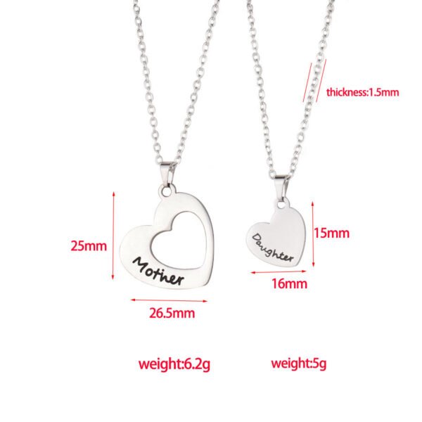 Mother Daughter's Stainless Steel Jewelry Heart Pendant Necklaces Set for Family - صورة 5