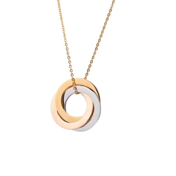 Stainless Steel Interlocking Hollow Round Three Circle Pendant Necklace