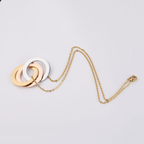 Stainless Steel Interlocking Hollow Round Three Circle Pendant Necklace - صورة 2