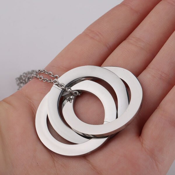 Stainless Steel Interlocking Hollow Round Three Circle Pendant Necklace - صورة 3