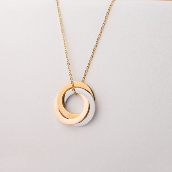 Stainless Steel Interlocking Hollow Round Three Circle Pendant Necklace - صورة 5