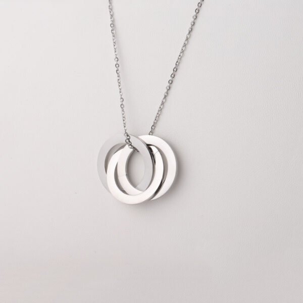 Stainless Steel Interlocking Hollow Round Three Circle Pendant Necklace - صورة 6