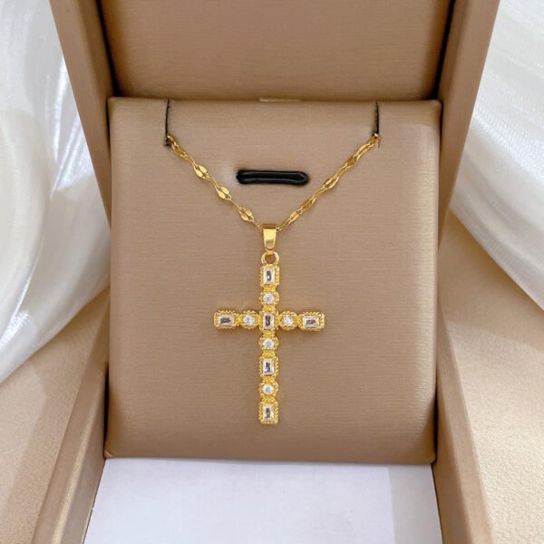 Newest Jewelry18K Gold Plated Stainless Steel Cross Pendant Necklace Fully Cross Diamond Necklace Women for Gifts