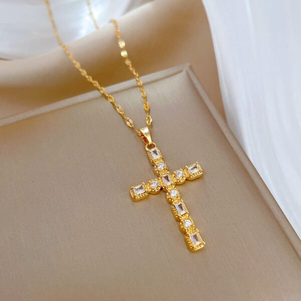 Newest Jewelry18K Gold Plated Stainless Steel Cross Pendant Necklace Fully Cross Diamond Necklace Women for Gifts - Image 2