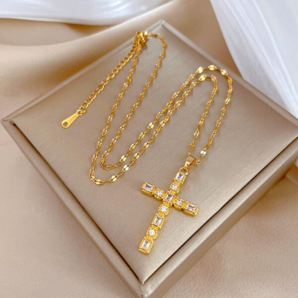 Newest Jewelry18K Gold Plated Stainless Steel Cross Pendant Necklace Fully Cross Diamond Necklace Women for Gifts - Image 3