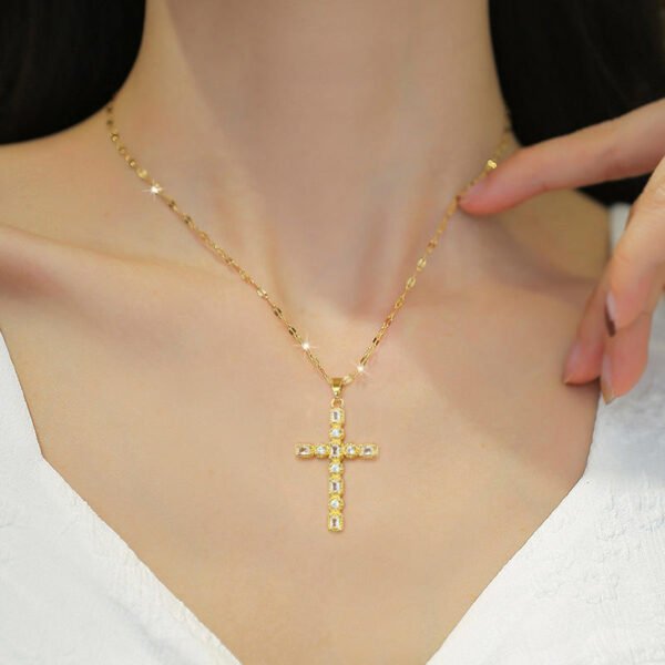 Newest Jewelry18K Gold Plated Stainless Steel Cross Pendant Necklace Fully Cross Diamond Necklace Women for Gifts - Image 5