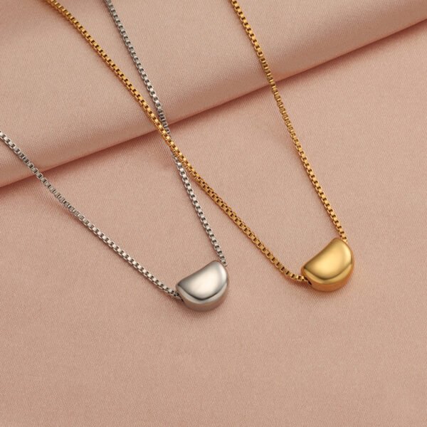 Minimalist Non Tarnish Free Waterproof Jewelry Gold/Silver Box Chain Necklace Stainless Steel Bean Seed Shape Pendant Necklace