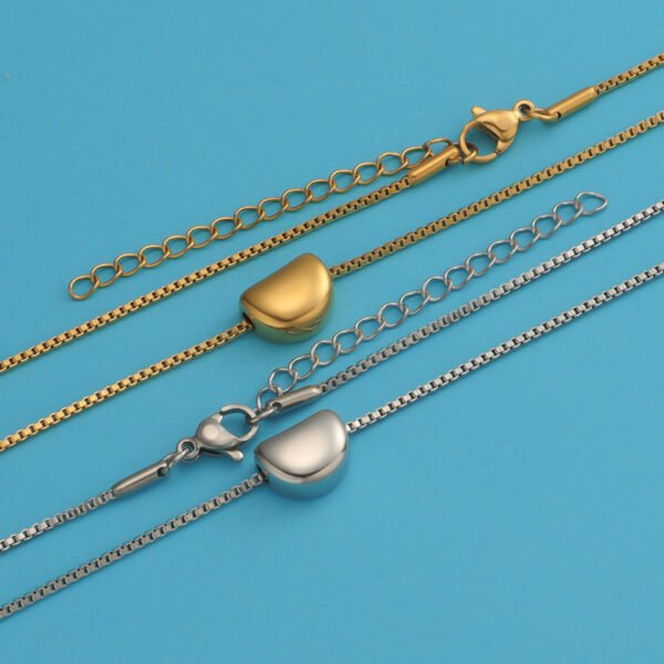 Minimalist Non Tarnish Free Waterproof Jewelry Gold/Silver Box Chain Necklace Stainless Steel Bean Seed Shape Pendant Necklace - Image 3