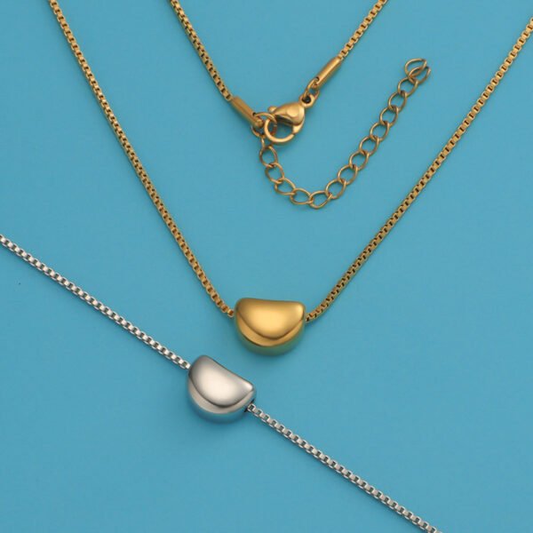 Minimalist Non Tarnish Free Waterproof Jewelry Gold/Silver Box Chain Necklace Stainless Steel Bean Seed Shape Pendant Necklace - Image 4