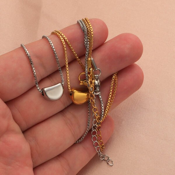 Minimalist Non Tarnish Free Waterproof Jewelry Gold/Silver Box Chain Necklace Stainless Steel Bean Seed Shape Pendant Necklace - Image 6