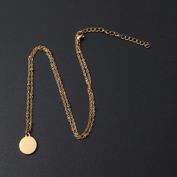Hot Selling Dainty Stainless Steel Beads Chain Round Charm Pendant Engraved Necklace for Women - Image 3