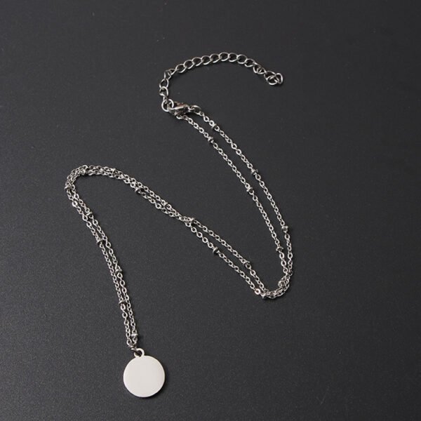 Hot Selling Dainty Stainless Steel Beads Chain Round Charm Pendant Engraved Necklace for Women - Image 4