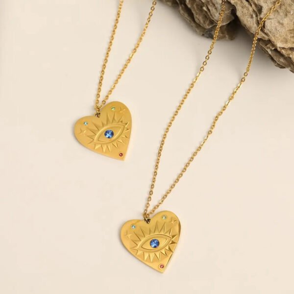 Simple Stainless Steel Evil Eye Pendant Necklace Tarnish Free Titanium Steel Zircon Evil Eyes Necklaces - صورة 5