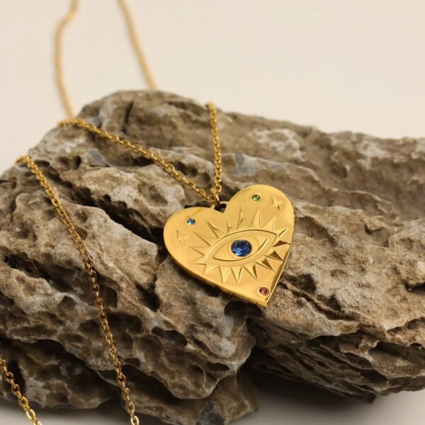 Simple Stainless Steel Evil Eye Pendant Necklace Tarnish Free Titanium Steel Zircon Evil Eyes Necklaces - صورة 6