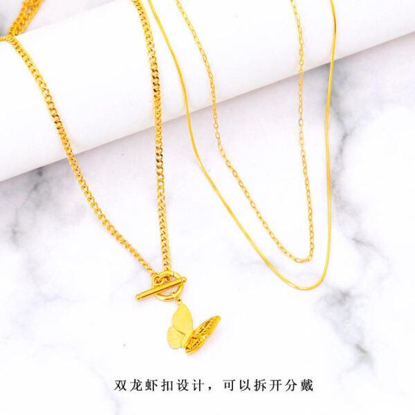 New Layered Texture Butterfly Necklaces Stackable Stainless Steel Multilayers Butterfly Pendant Necklace for Women - صورة 3