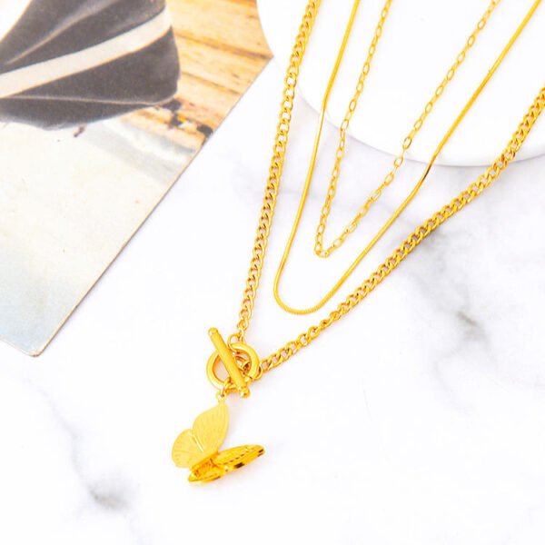 New Layered Texture Butterfly Necklaces Stackable Stainless Steel Multilayers Butterfly Pendant Necklace for Women - صورة 6