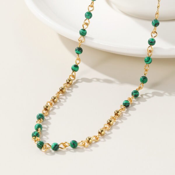 New Design Natural Green Stone Choker Necklace Women Party Stainless Steel Chain Necklace - Imagen 5