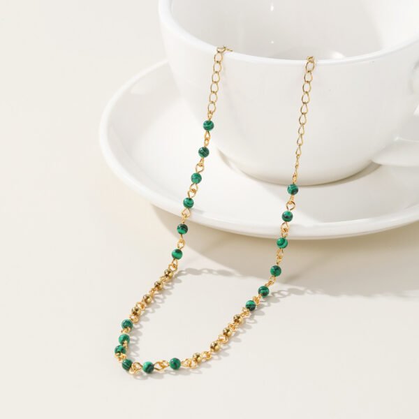 New Design Natural Green Stone Choker Necklace Women Party Stainless Steel Chain Necklace - Imagen 6