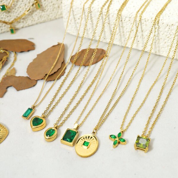 Factory Wholesale Green Crystal Necklace Stainless Steel Gemstone Pendant Necklaces For Women - Image 2