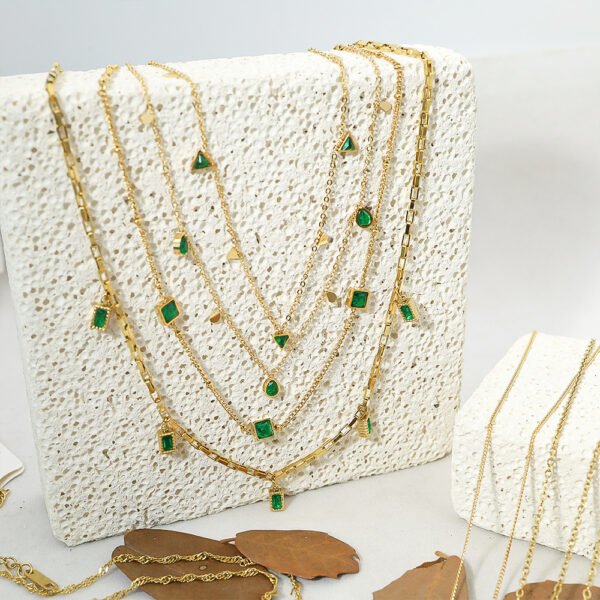 Factory Wholesale Green Crystal Necklace Stainless Steel Gemstone Pendant Necklaces For Women - Image 3