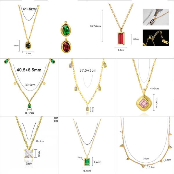 Factory Wholesale Green Crystal Necklace Stainless Steel Gemstone Pendant Necklaces For Women - Image 4
