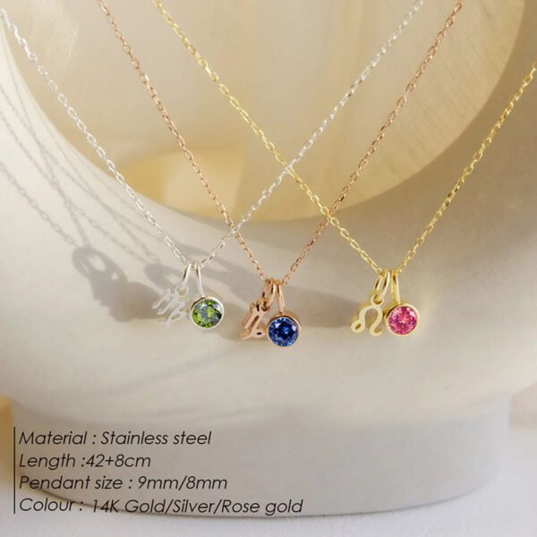 Wholesale Gold Plated Stainless Steel Jewelry Silver Personalized Birthstone Zodiac Necklace - Image 4