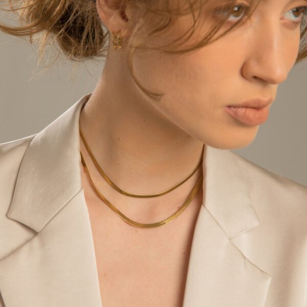 DIY Custom Flat Snake Chain Necklace Women 14K Gold Plated Stainless Steel Necklace - Image 4