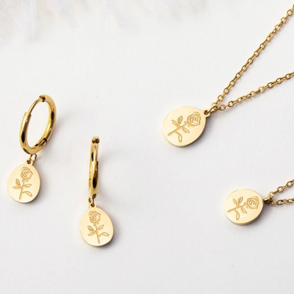 Jewelry Set of Earrings Necklace Stainless Steel Elegant Fashion Flower Rose Gold Jewelry Set