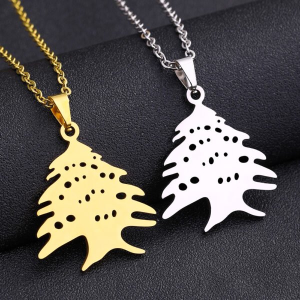 New Design 18K Gold Plated Stainless Steel Coat of Arms of Lebanon Map Pendant Necklaces for Women Men