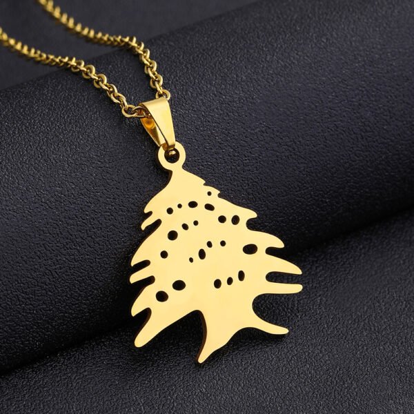 New Design 18K Gold Plated Stainless Steel Coat of Arms of Lebanon Map Pendant Necklaces for Women Men - Image 2