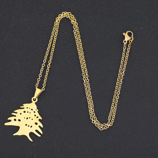 New Design 18K Gold Plated Stainless Steel Coat of Arms of Lebanon Map Pendant Necklaces for Women Men - Image 4