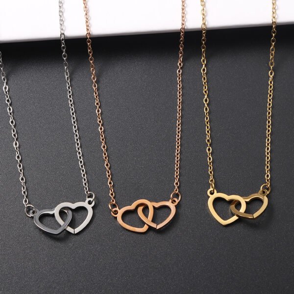 Wholesale Valentine's Day Gift Non Tarnish Waterproof Stainless Steel Women Interlocking Heart Necklace