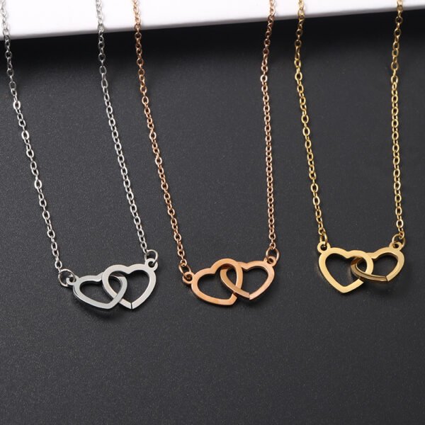 Wholesale Valentine's Day Gift Non Tarnish Waterproof Stainless Steel Women Interlocking Heart Necklace - Image 2