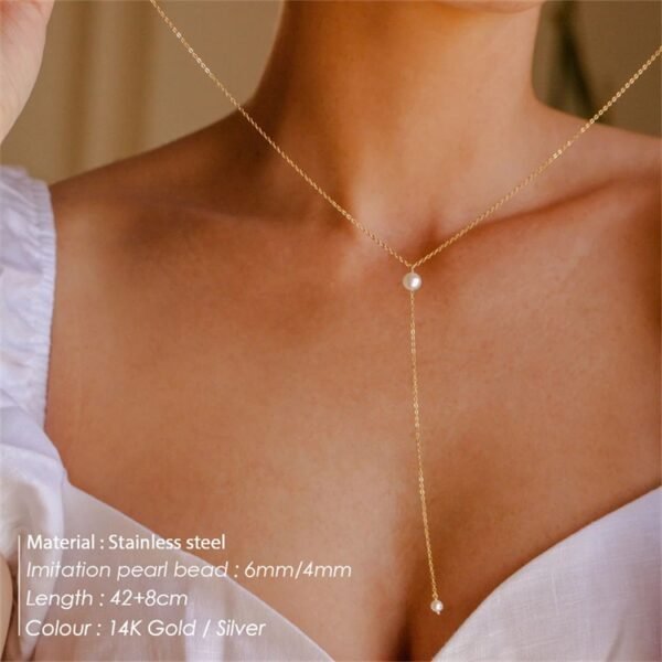Quality Assurance New Stainless Steel Jewelry Pearl A Necklace 14K Gold Plated Statement Party Necklace - صورة 4