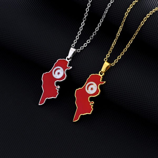 Africa Map Necklace Stainless Steel 18K Gold Plated Enamel Chain Tunisia National Flag Map Pendant Necklace