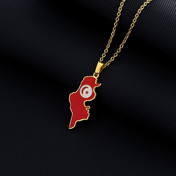Africa Map Necklace Stainless Steel 18K Gold Plated Enamel Chain Tunisia National Flag Map Pendant Necklace - Image 2
