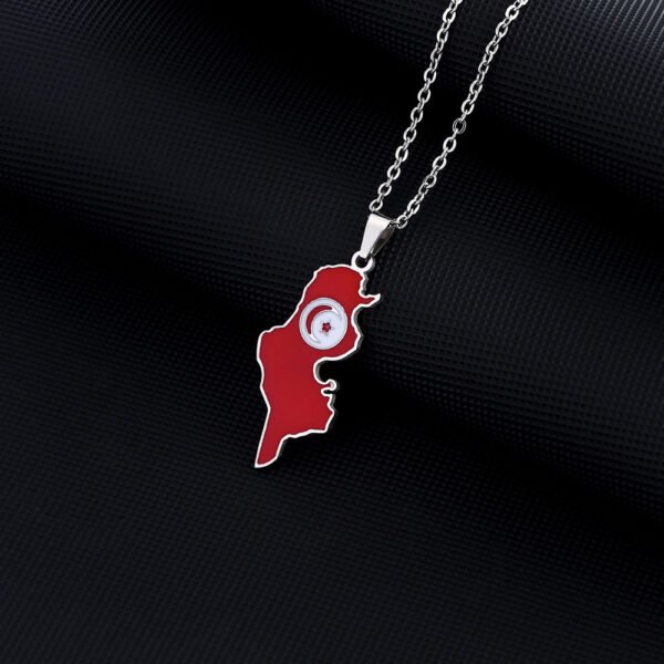 Africa Map Necklace Stainless Steel 18K Gold Plated Enamel Chain Tunisia National Flag Map Pendant Necklace - Image 3
