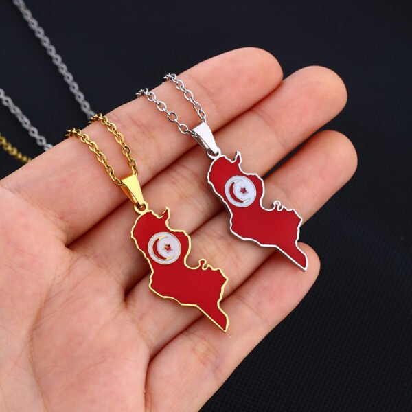 Africa Map Necklace Stainless Steel 18K Gold Plated Enamel Chain Tunisia National Flag Map Pendant Necklace - Image 4