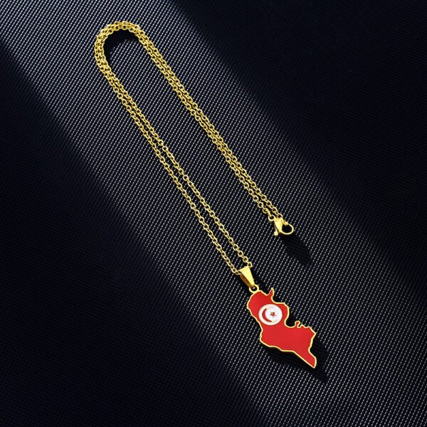 Africa Map Necklace Stainless Steel 18K Gold Plated Enamel Chain Tunisia National Flag Map Pendant Necklace - Image 5