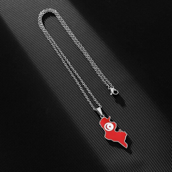 Africa Map Necklace Stainless Steel 18K Gold Plated Enamel Chain Tunisia National Flag Map Pendant Necklace - Image 6