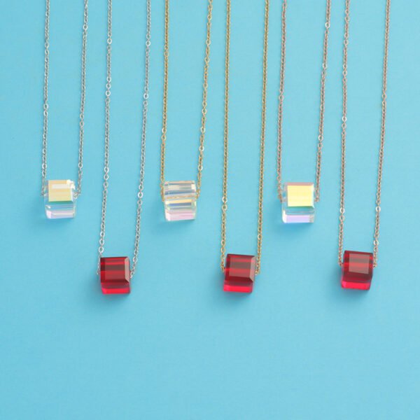 Daily Simple Stainless Steel Clavicle Chain Necklace Ins Style Square Cube Crystal Pendants For Necklaces for Women Girls