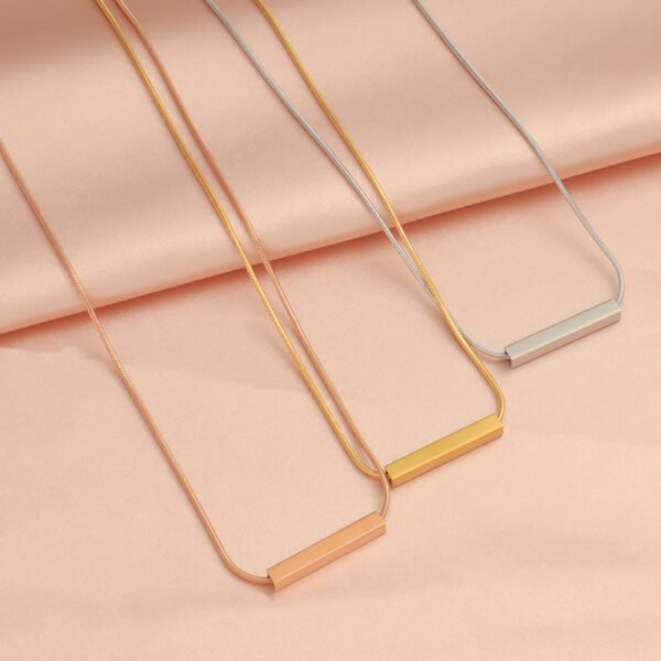 Fashion Stainless Steel Necklace With Bar Pendant 18K Gold Plated Customized Letter Rectangle Bar Necklace Couple Jewelry