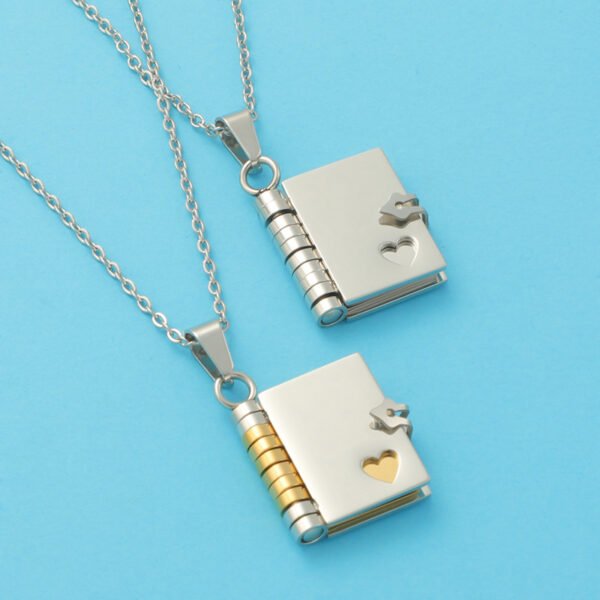New Arrival Custom Engraved 18K Gold Plated Stainless Steel Book Shape Locket Memorial Pendant Signature Name Necklace