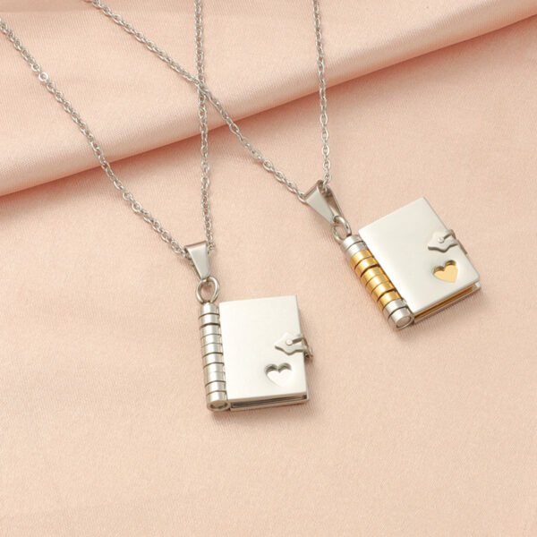 New Arrival Custom Engraved 18K Gold Plated Stainless Steel Book Shape Locket Memorial Pendant Signature Name Necklace - صورة 2