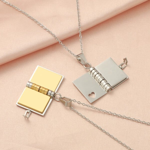 New Arrival Custom Engraved 18K Gold Plated Stainless Steel Book Shape Locket Memorial Pendant Signature Name Necklace - صورة 3