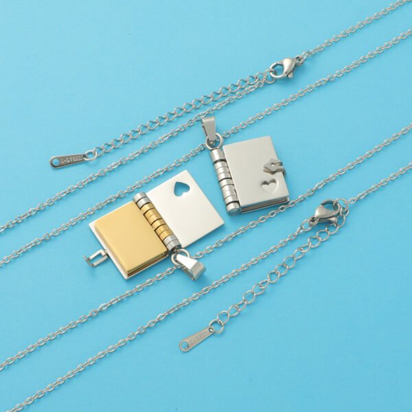 New Arrival Custom Engraved 18K Gold Plated Stainless Steel Book Shape Locket Memorial Pendant Signature Name Necklace - صورة 4