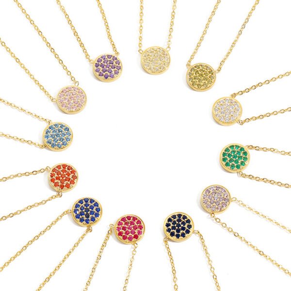 Non Tarnish Bling Bling Crystal Rhinestone Necklace Titanium Stainless Steel CZ Zircon Round Birthstone Pendant Necklace