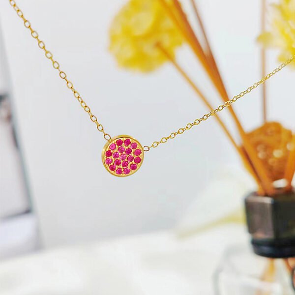 Non Tarnish Bling Bling Crystal Rhinestone Necklace Titanium Stainless Steel CZ Zircon Round Birthstone Pendant Necklace - صورة 3