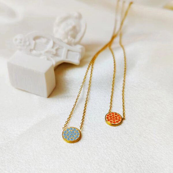 Non Tarnish Bling Bling Crystal Rhinestone Necklace Titanium Stainless Steel CZ Zircon Round Birthstone Pendant Necklace - صورة 4