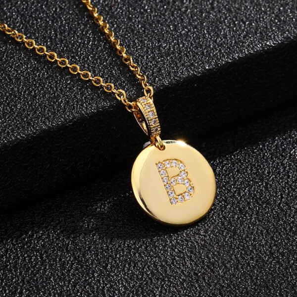 Round Shape Crystal Cubic Zirconia CZ Initial Necklaces Gold Plated Letter Initial Pendant Necklace Jewelry Women - صورة 2